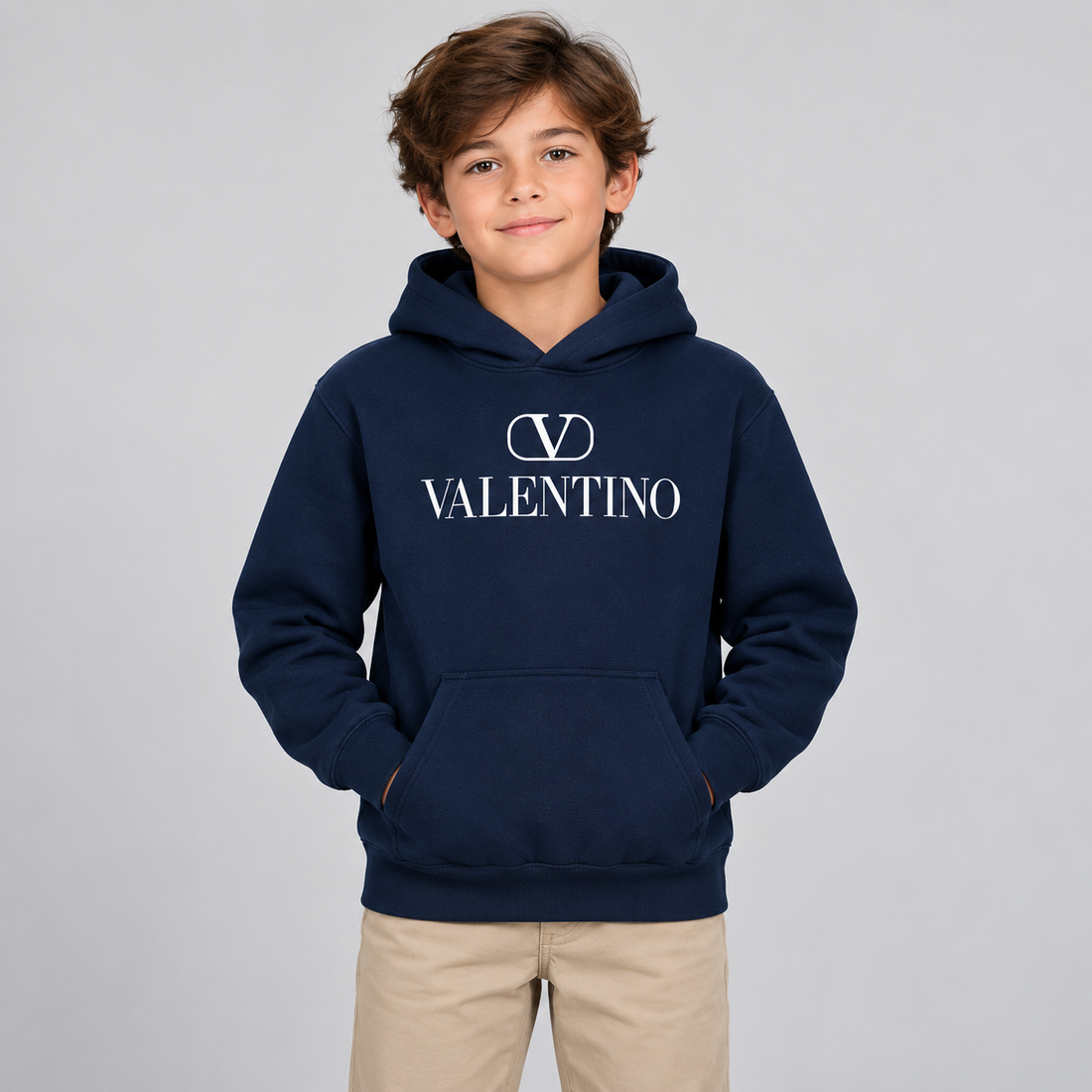 Youth Kids Valentino Pullover Hoodie | Color: Navy | View 3