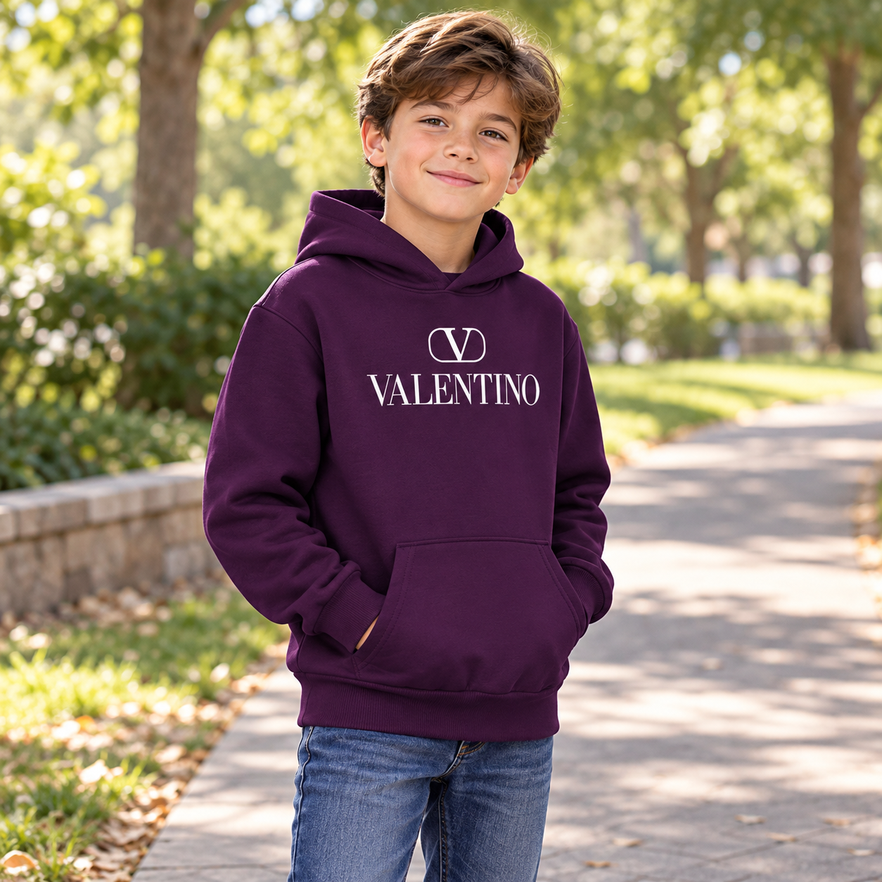 Youth Kids Valentino Pullover Hoodie | Color: Purple | View 4