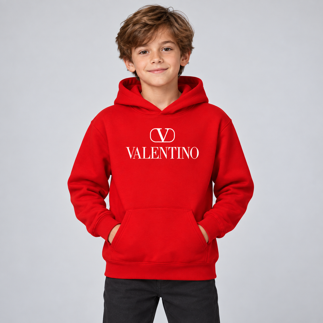 Youth Kids Valentino Pullover Hoodie | Color: Red | View 3