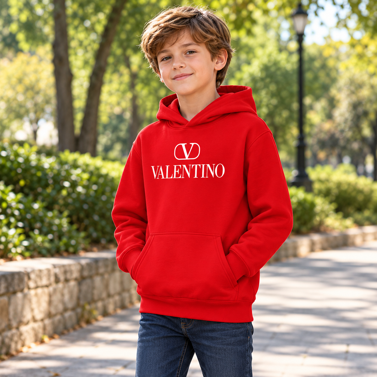 Youth Kids Valentino Pullover Hoodie | Color: Red | View 4