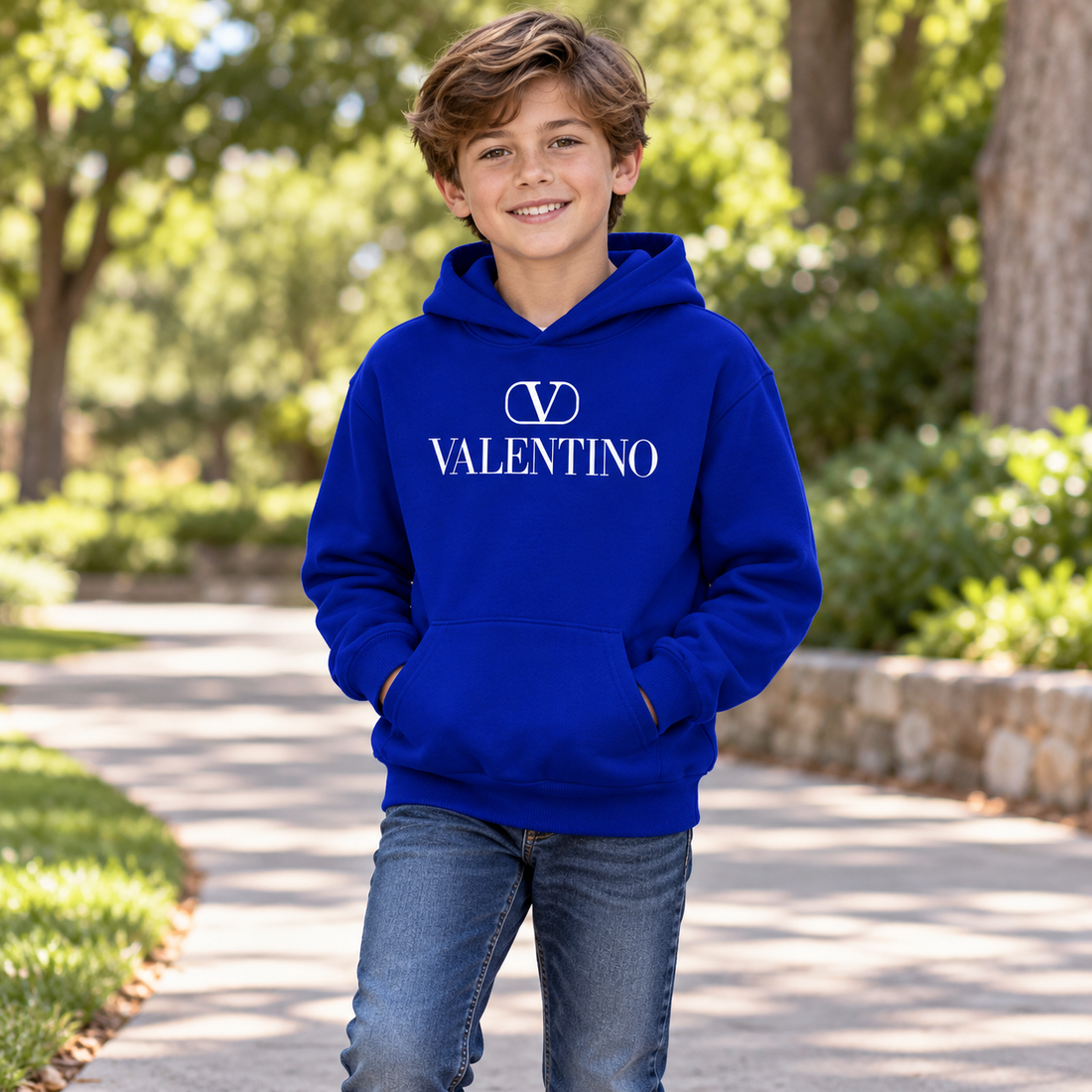 Youth Kids Valentino Pullover Hoodie | Color: Royal Blue | View 4