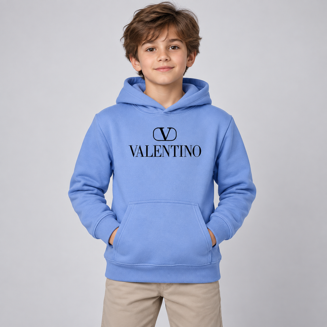 Youth Kids Valentino Pullover Hoodie | Color: Sky Blue | View 3