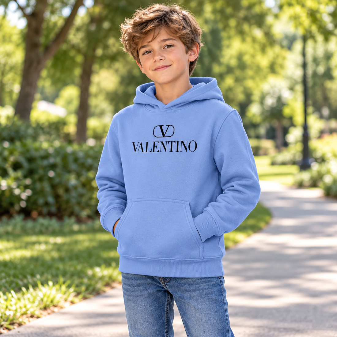Youth Kids Valentino Pullover Hoodie | Color: Sky Blue | View 4