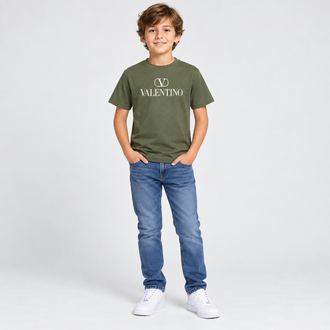 Youth Kids Valentino Cotton T-Shirt | Color: Army Green | View 3