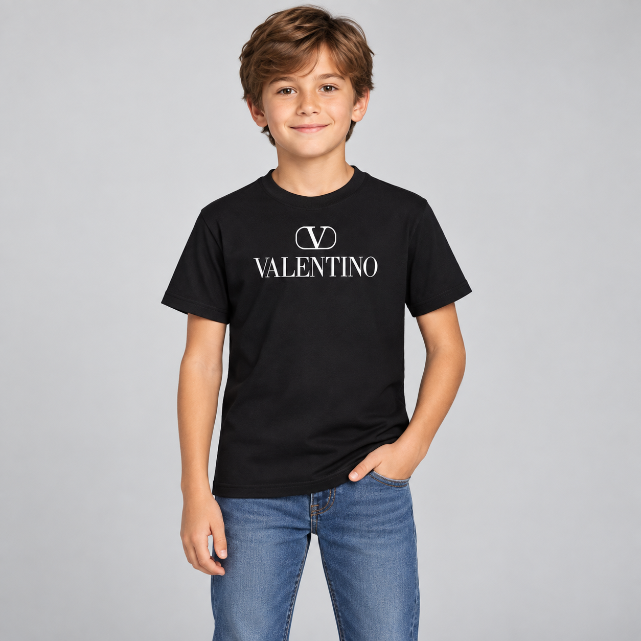 Youth Kids Valentino Cotton T-Shirt | Color: Black | View 3