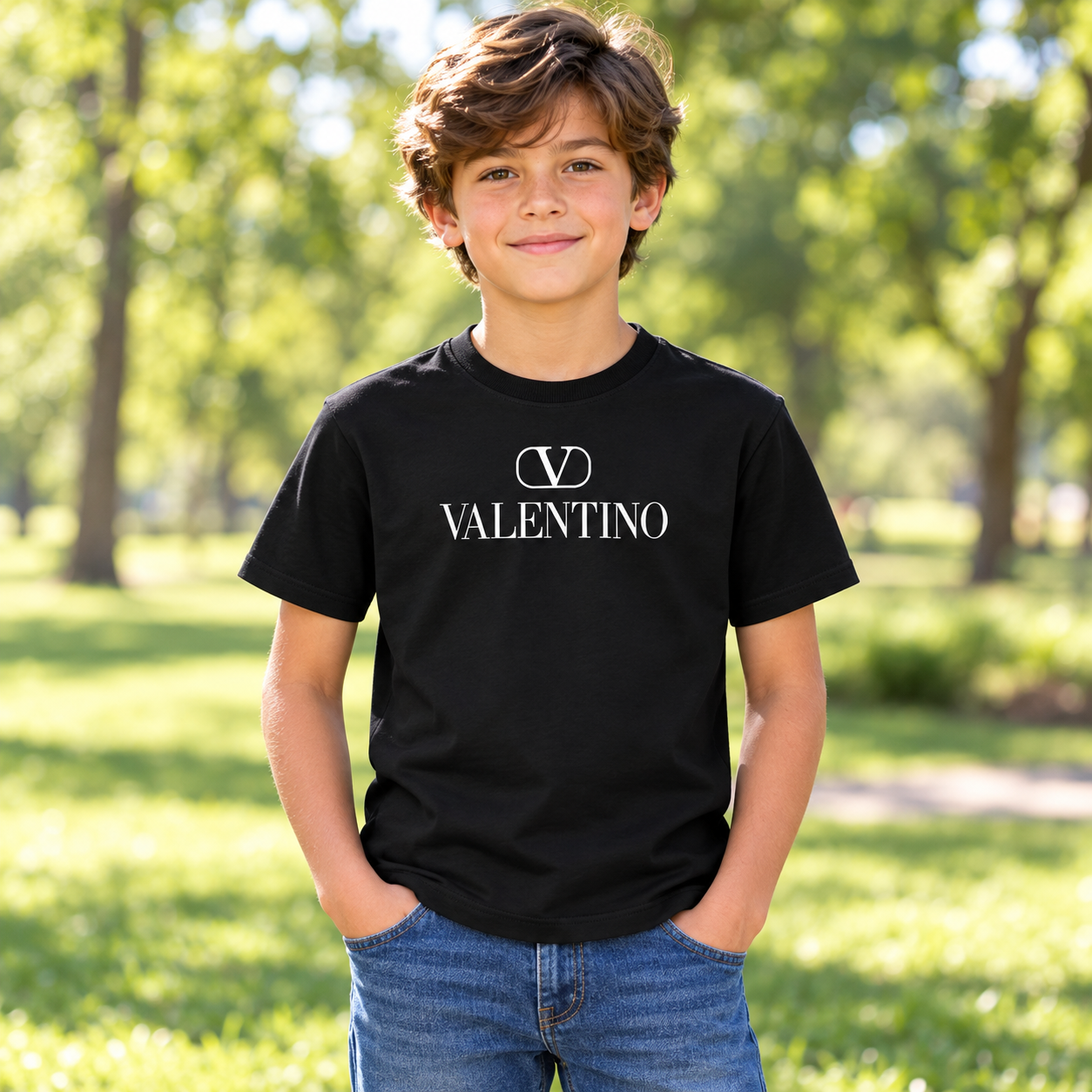 Youth Kids Valentino Cotton T-Shirt | Color: Black | View 4