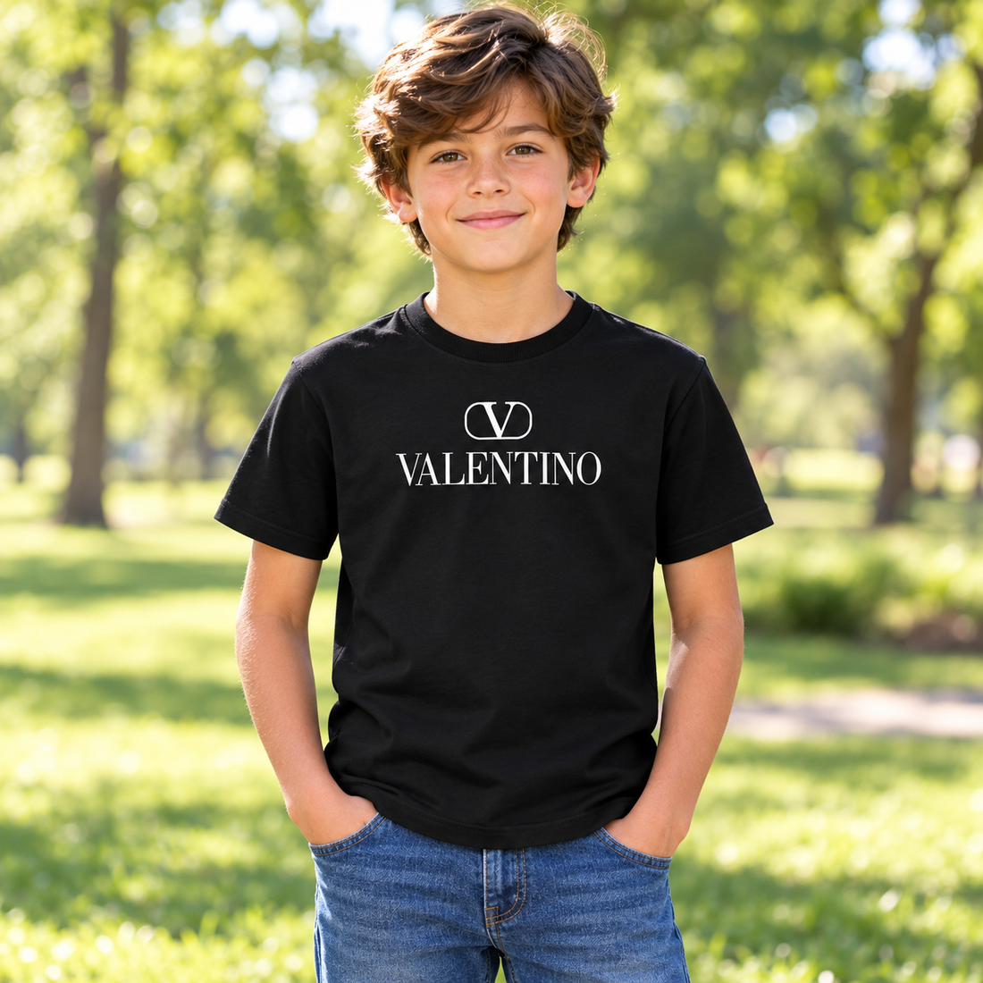 Youth Kids Valentino Cotton T-Shirt | Color: Black | View 4