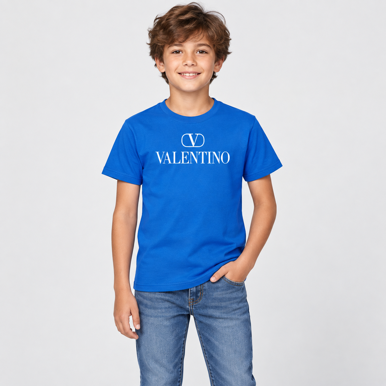 Youth Kids Valentino Cotton T-Shirt | Color: Blue | View 3
