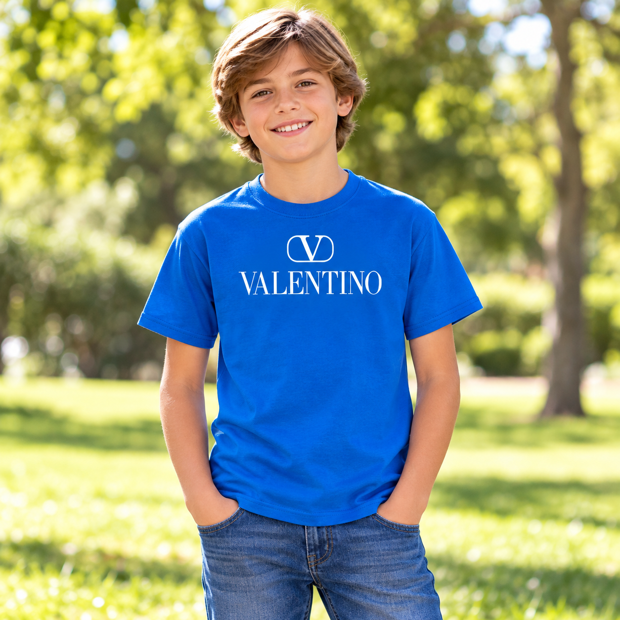 Youth Kids Valentino Cotton T-Shirt | Color: Blue | View 4