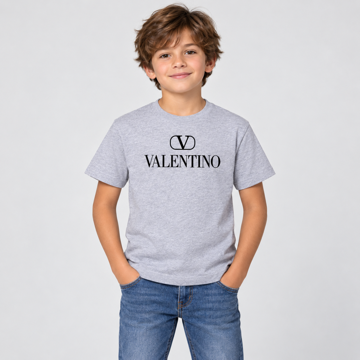 Youth Kids Valentino Cotton T-Shirt | Color: Grey | View 3