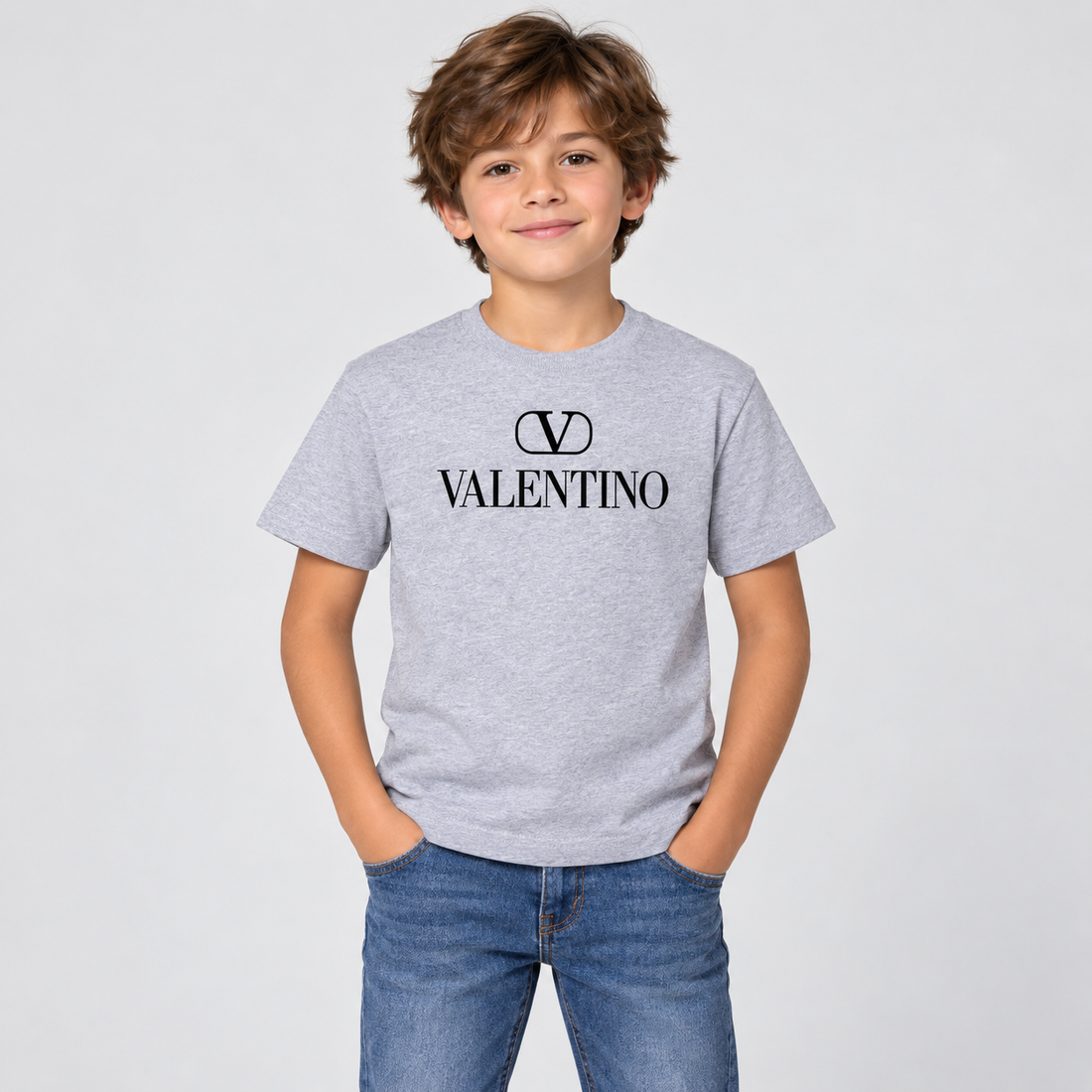 Youth Kids Valentino Cotton T-Shirt | Color: Grey | View 3