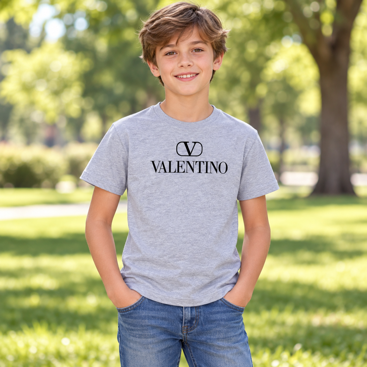 Youth Kids Valentino Cotton T-Shirt | Color: Grey | View 4