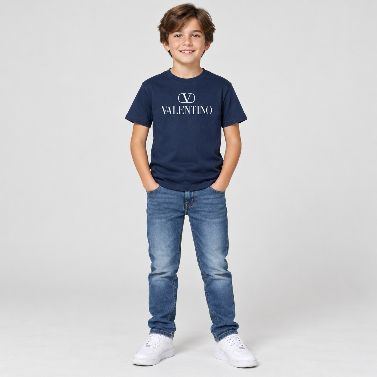 Youth Kids Valentino Cotton T-Shirt | Color: Navy | View 3