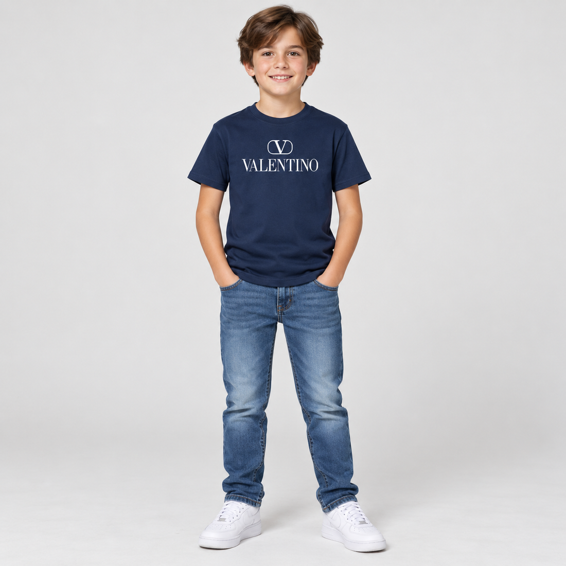 Youth Kids Valentino Cotton T-Shirt | Color: Navy | View 3