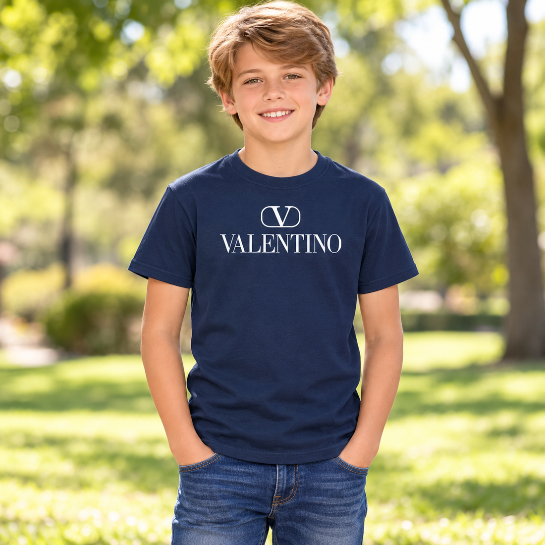 Youth Kids Valentino Cotton T-Shirt | Color: Navy | View 4