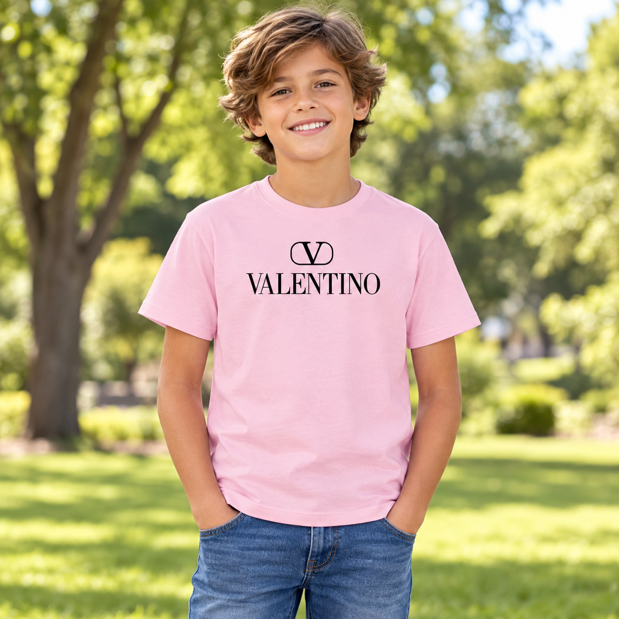 Youth Kids Valentino Cotton T-Shirt | Color: Pink | View 4