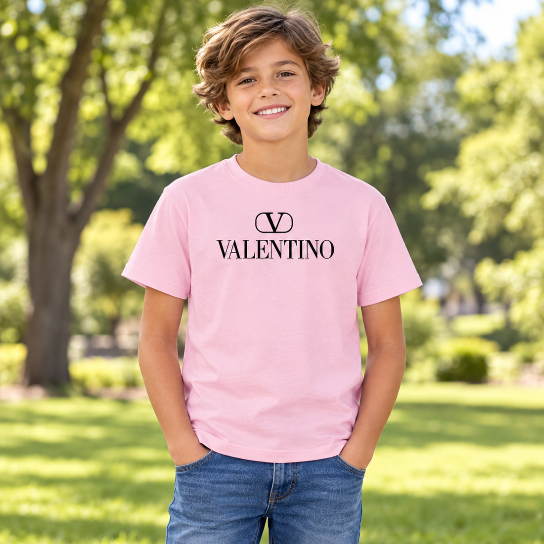 Youth Kids Valentino Cotton T-Shirt | Color: Pink | View 4