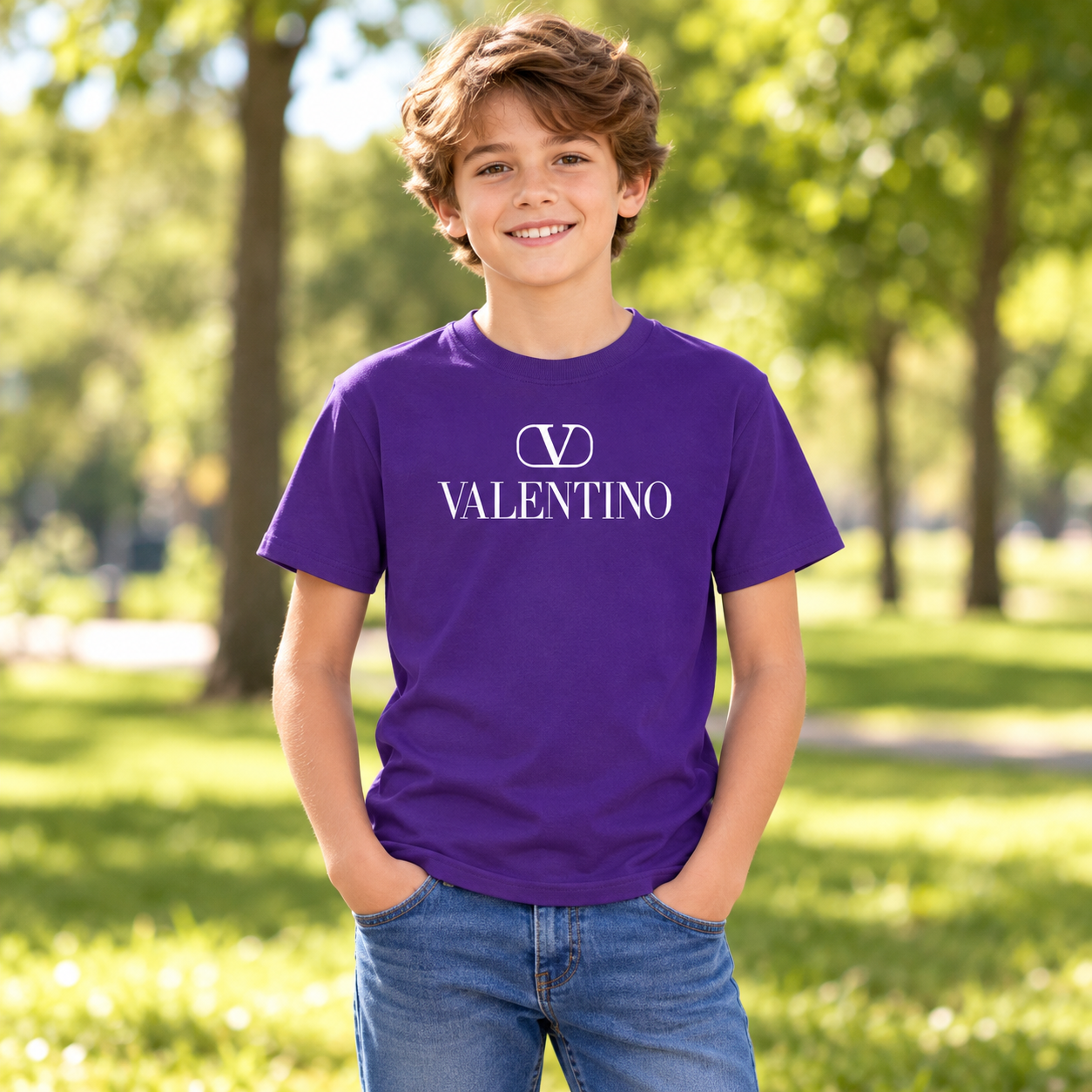 Youth Kids Valentino Cotton T-Shirt | Color: Purple | View 4