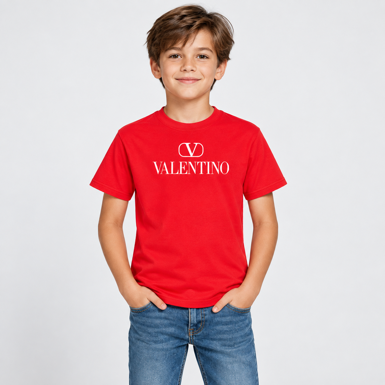 Youth Kids Valentino Cotton T-Shirt | Color: Red | View 3