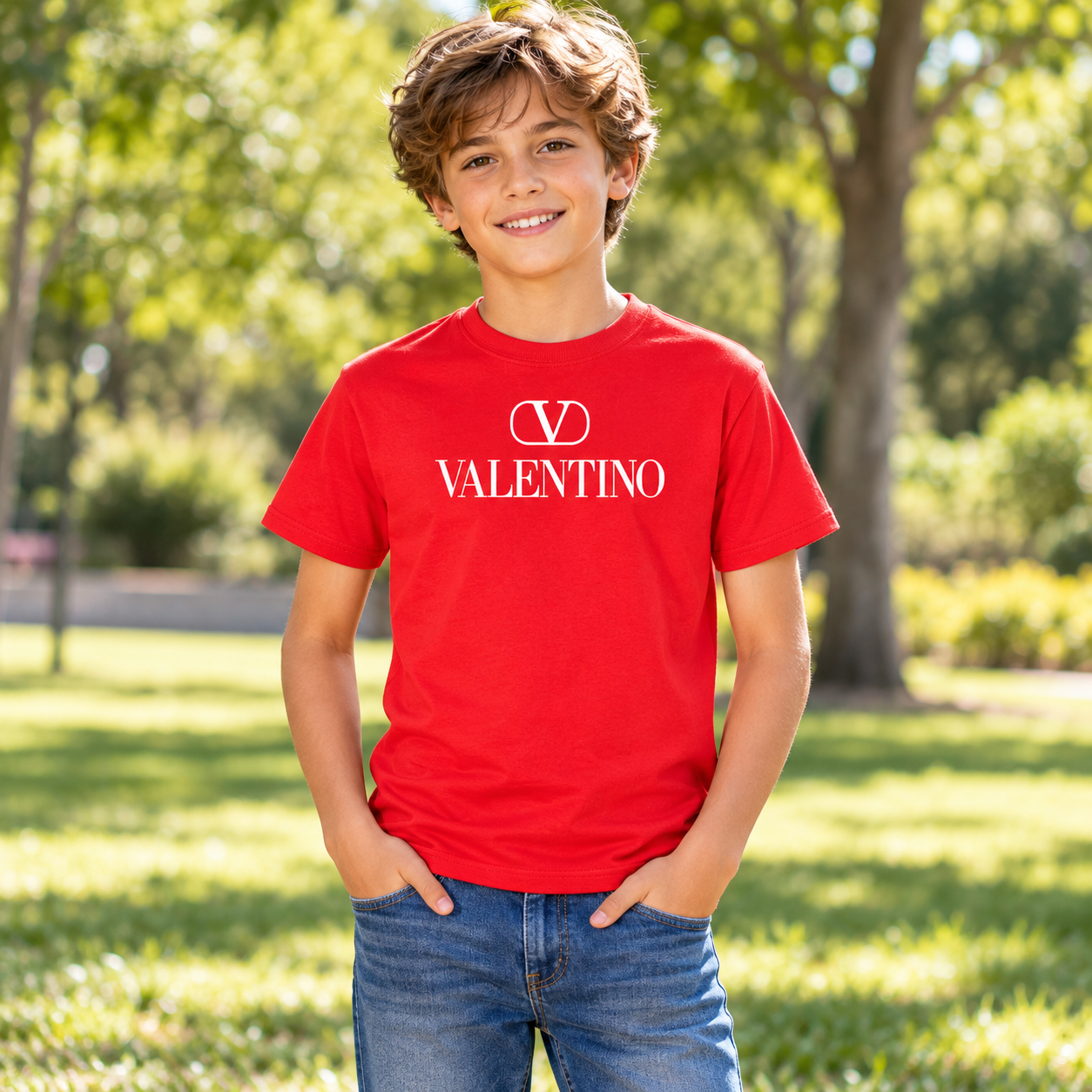 Youth Kids Valentino Cotton T-Shirt | Color: Red | View 4