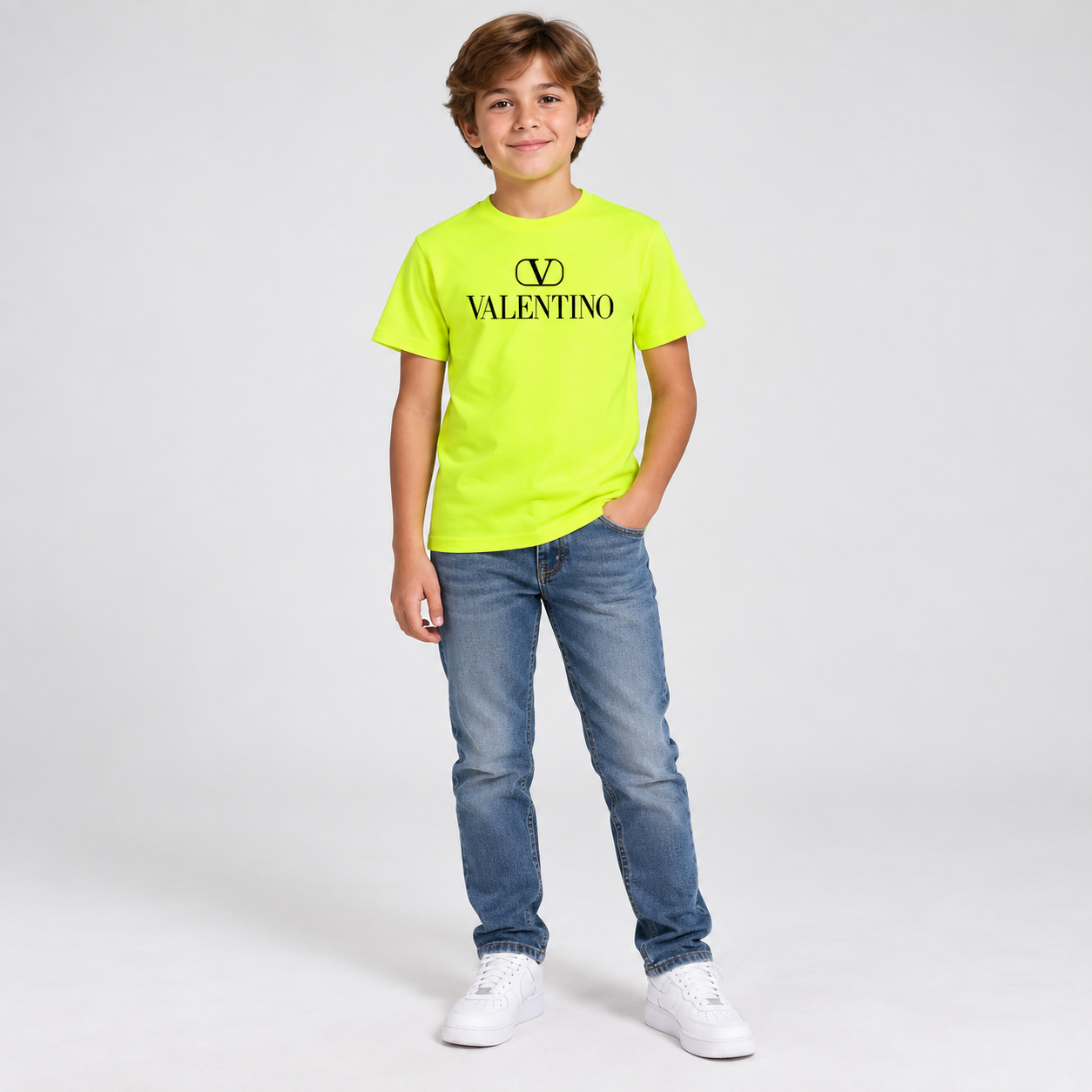 Youth Kids Valentino Cotton T-Shirt | Color: Safety Green | View 3