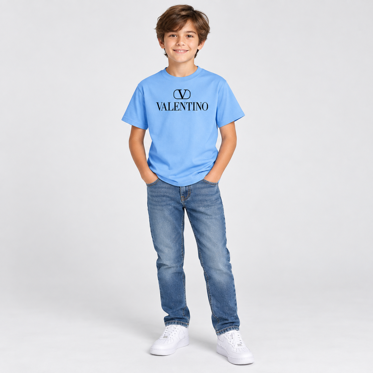 Youth Kids Valentino Cotton T-Shirt | Color: Sky Blue | View 3