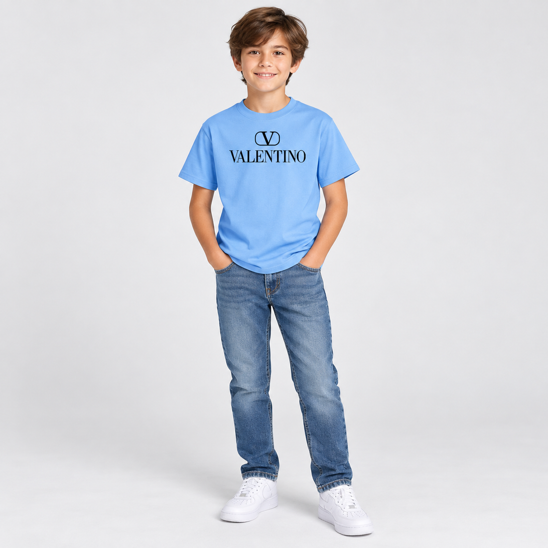 Youth Kids Valentino Cotton T-Shirt | Color: Sky Blue | View 3