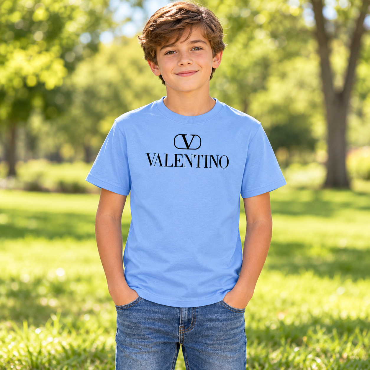 Youth Kids Valentino Cotton T-Shirt | Color: Sky Blue | View 4