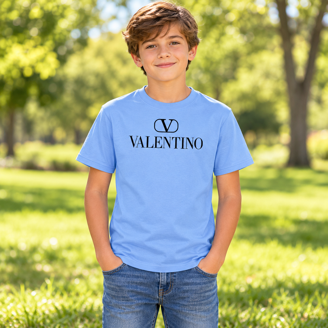 Youth Kids Valentino Cotton T-Shirt | Color: Sky Blue | View 4