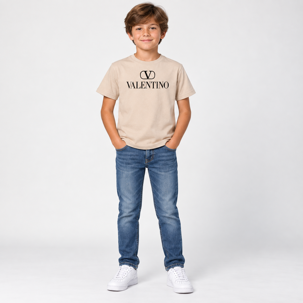 Youth Kids Valentino Cotton T-Shirt | Color: Tan | View 3