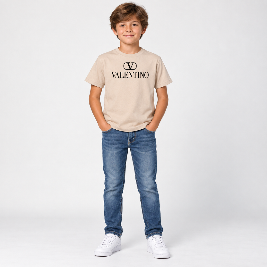 Youth Kids Valentino Cotton T-Shirt | Color: Tan | View 3