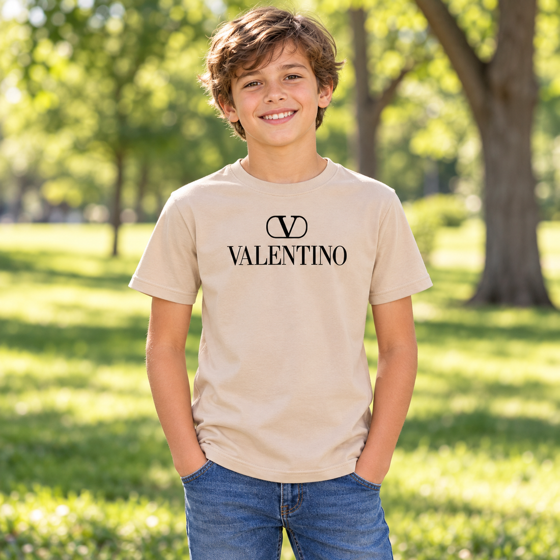 Youth Kids Valentino Cotton T-Shirt | Color: Tan | View 4
