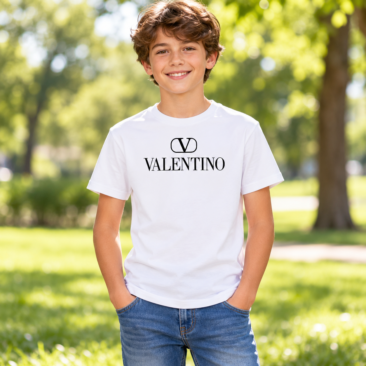 Youth Kids Valentino Cotton T-Shirt | Color: White | View 4
