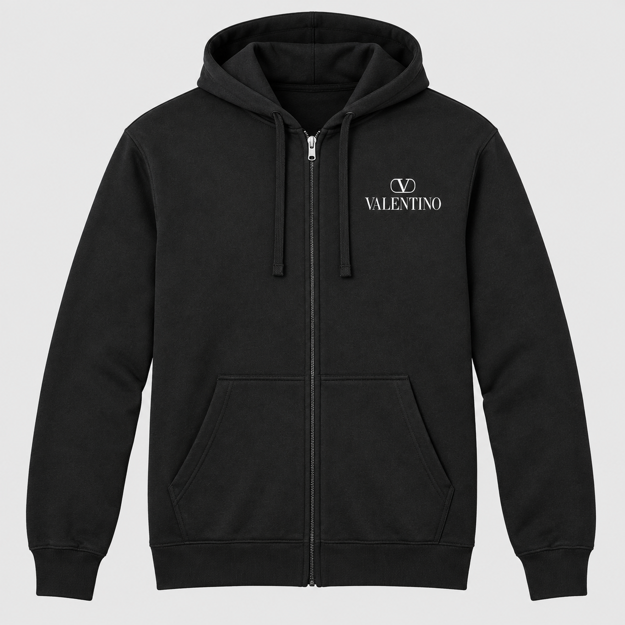 Men's Valentino Zipper Hoodie | Color: Black | View 1