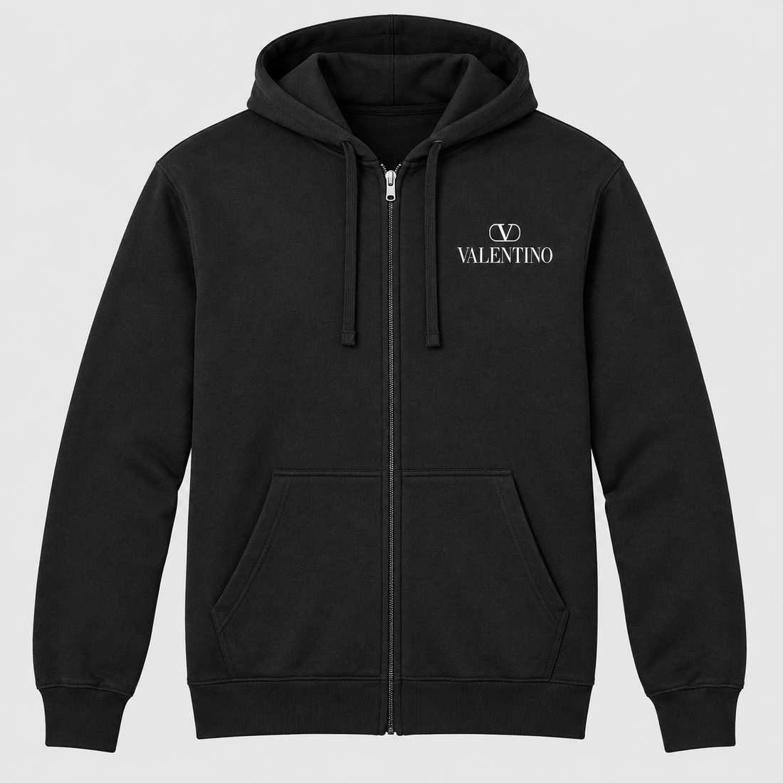 Men's Valentino Zipper Hoodie | Color: Black | View 1