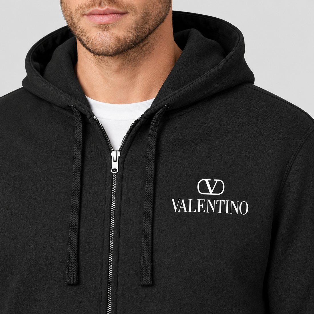 Men's Valentino Zipper Hoodie | Color: Black | View 4