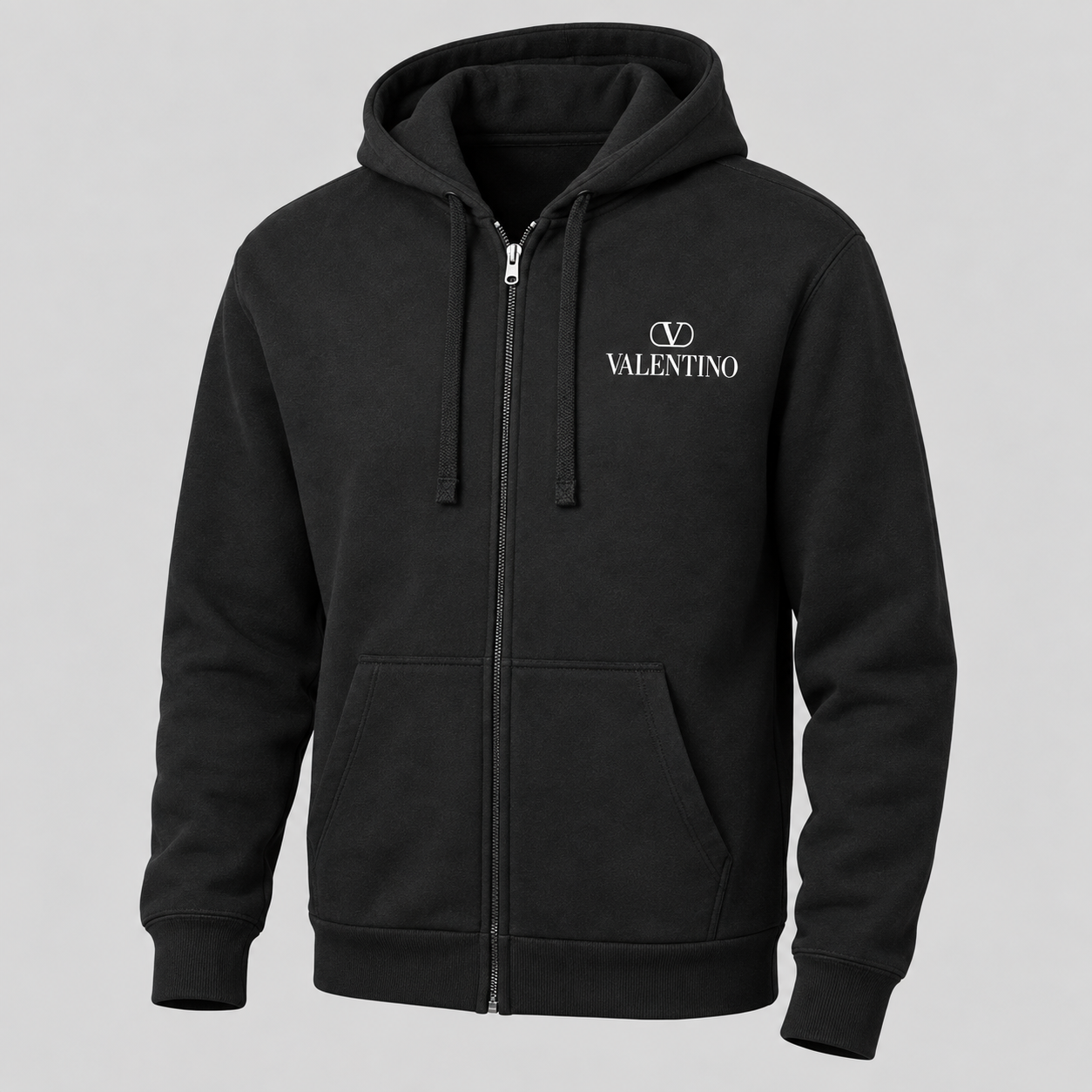 Men's Valentino Zipper Hoodie | Color: Black | View 5