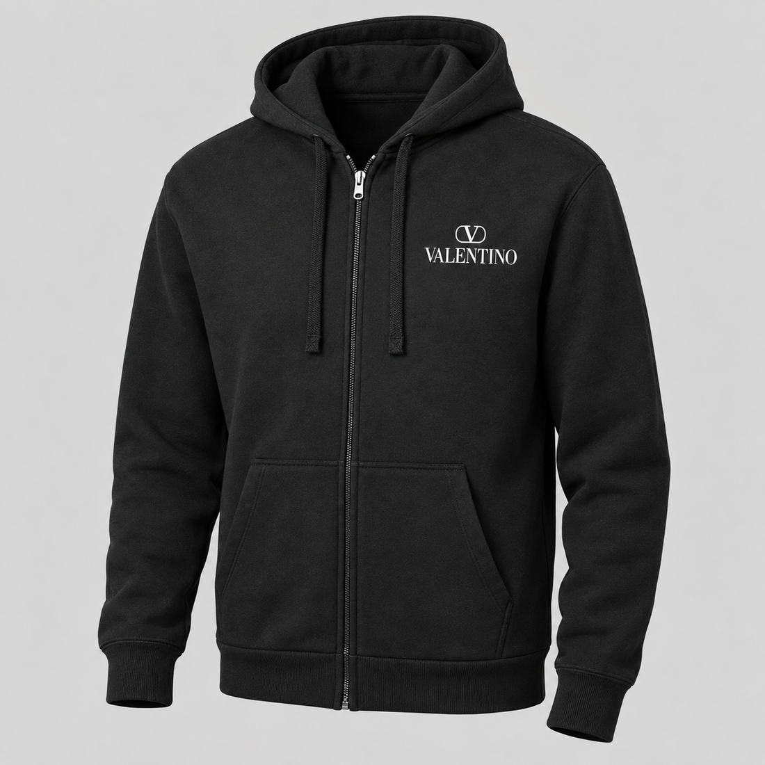 Men's Valentino Zipper Hoodie | Color: Black | View 5