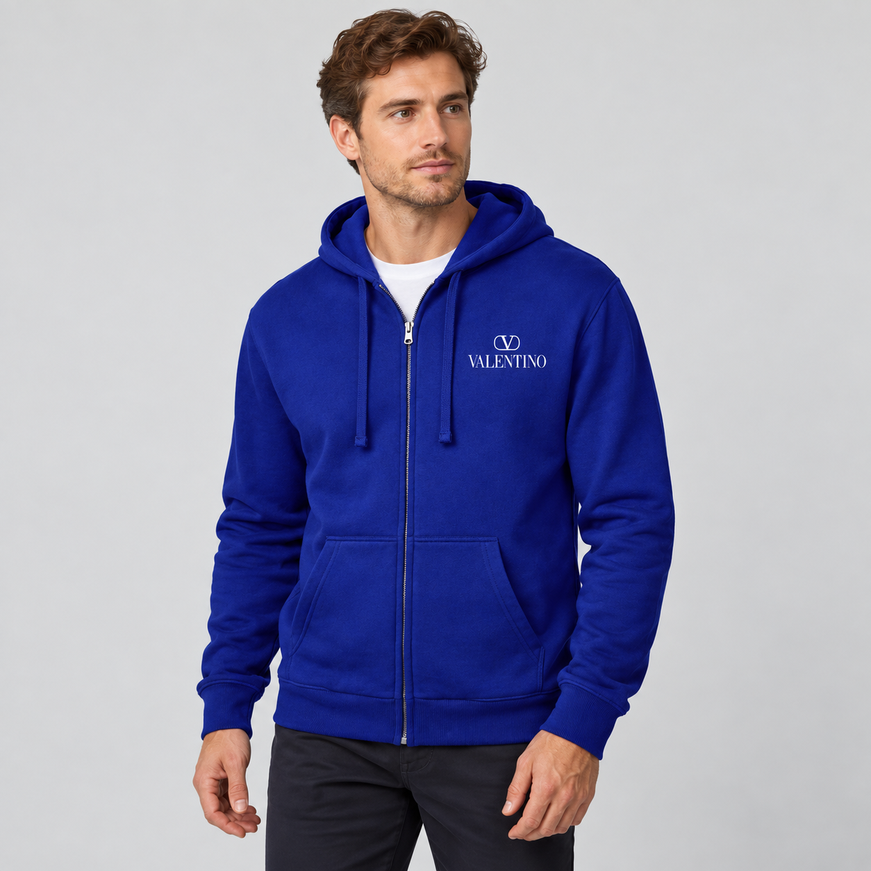 Men's Valentino Zipper Hoodie | Color: Blue | View 3