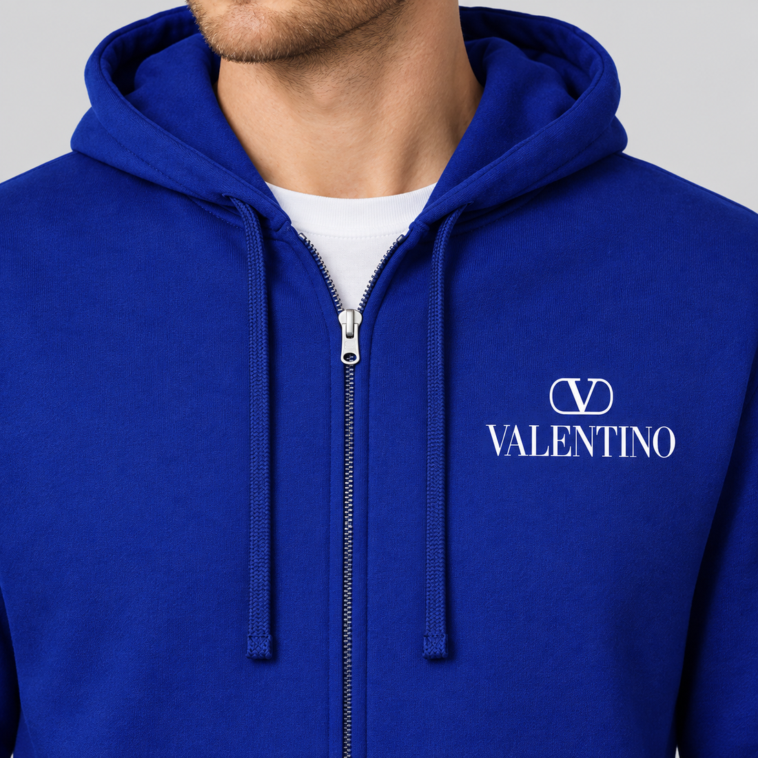 Men's Valentino Zipper Hoodie | Color: Blue | View 4
