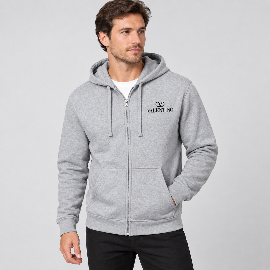 Men's Valentino Zipper Hoodie | Color: Grey | View 3