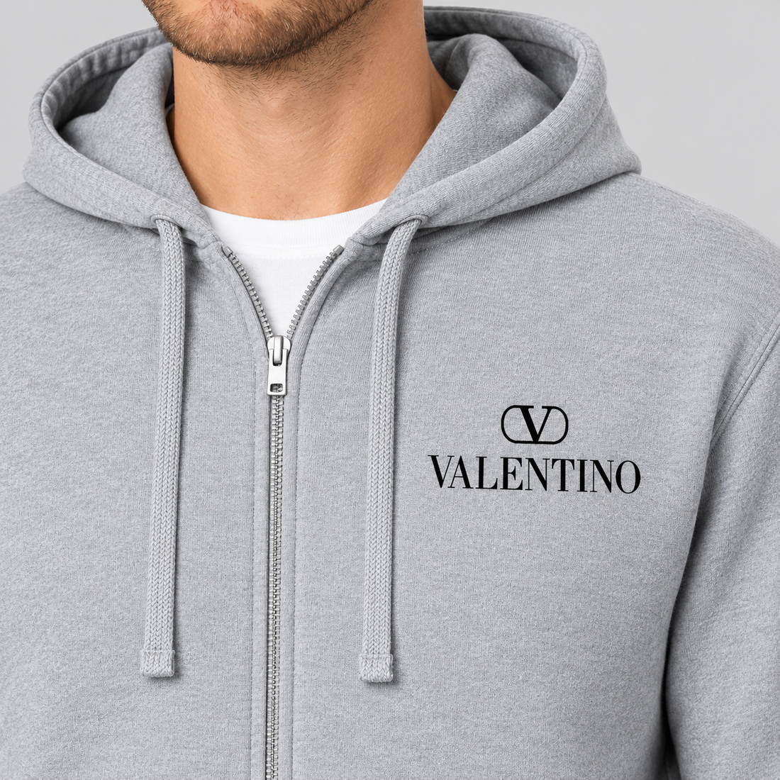 Men's Valentino Zipper Hoodie | Color: Grey | View 4