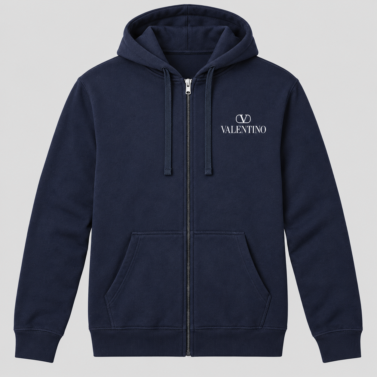 Men's Valentino Zipper Hoodie | Color: Navy | View 1