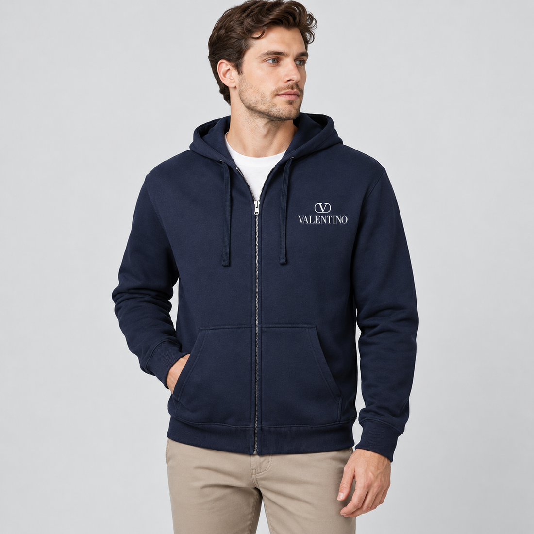 Men's Valentino Zipper Hoodie | Color: Navy | View 3