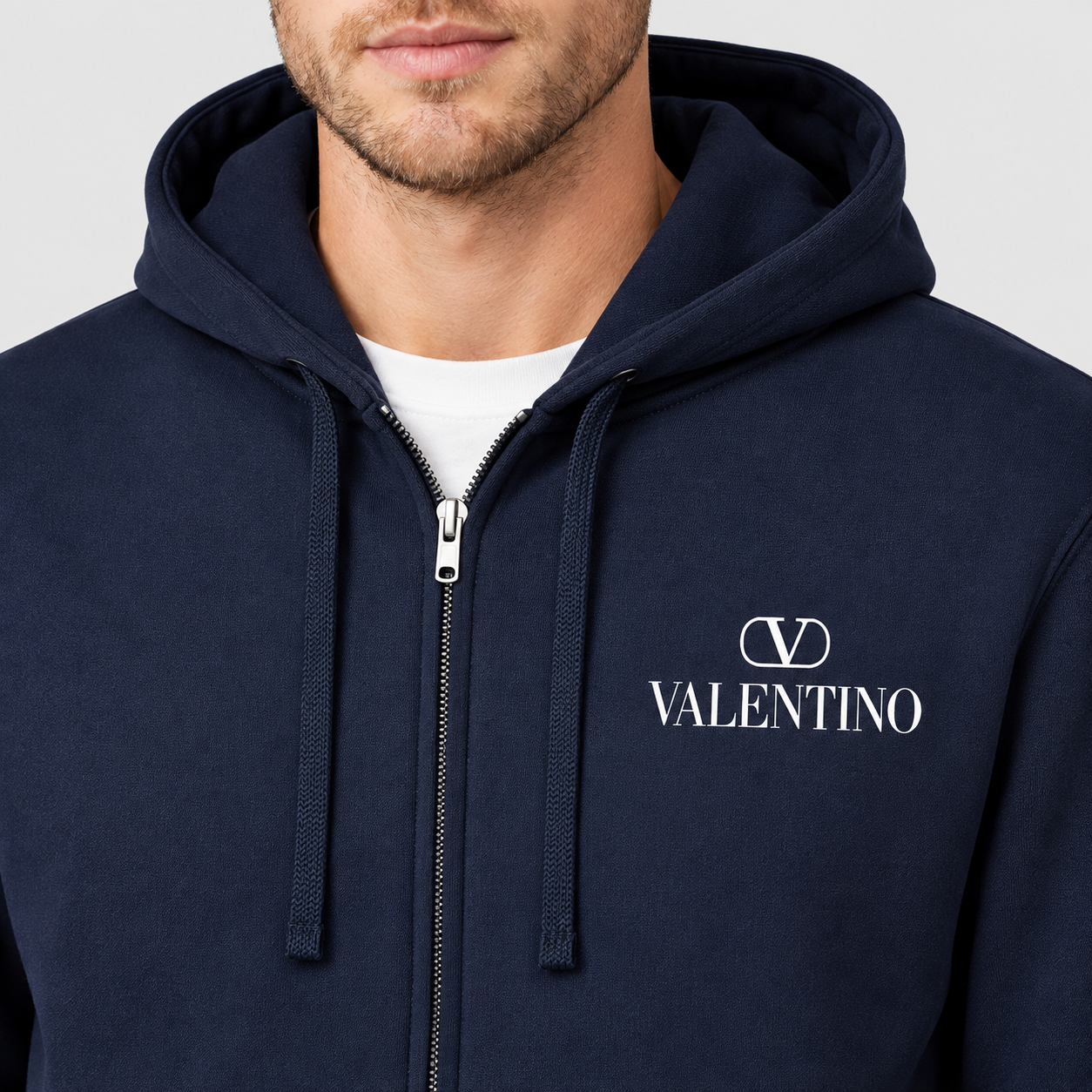 Men's Valentino Zipper Hoodie | Color: Navy | View 4