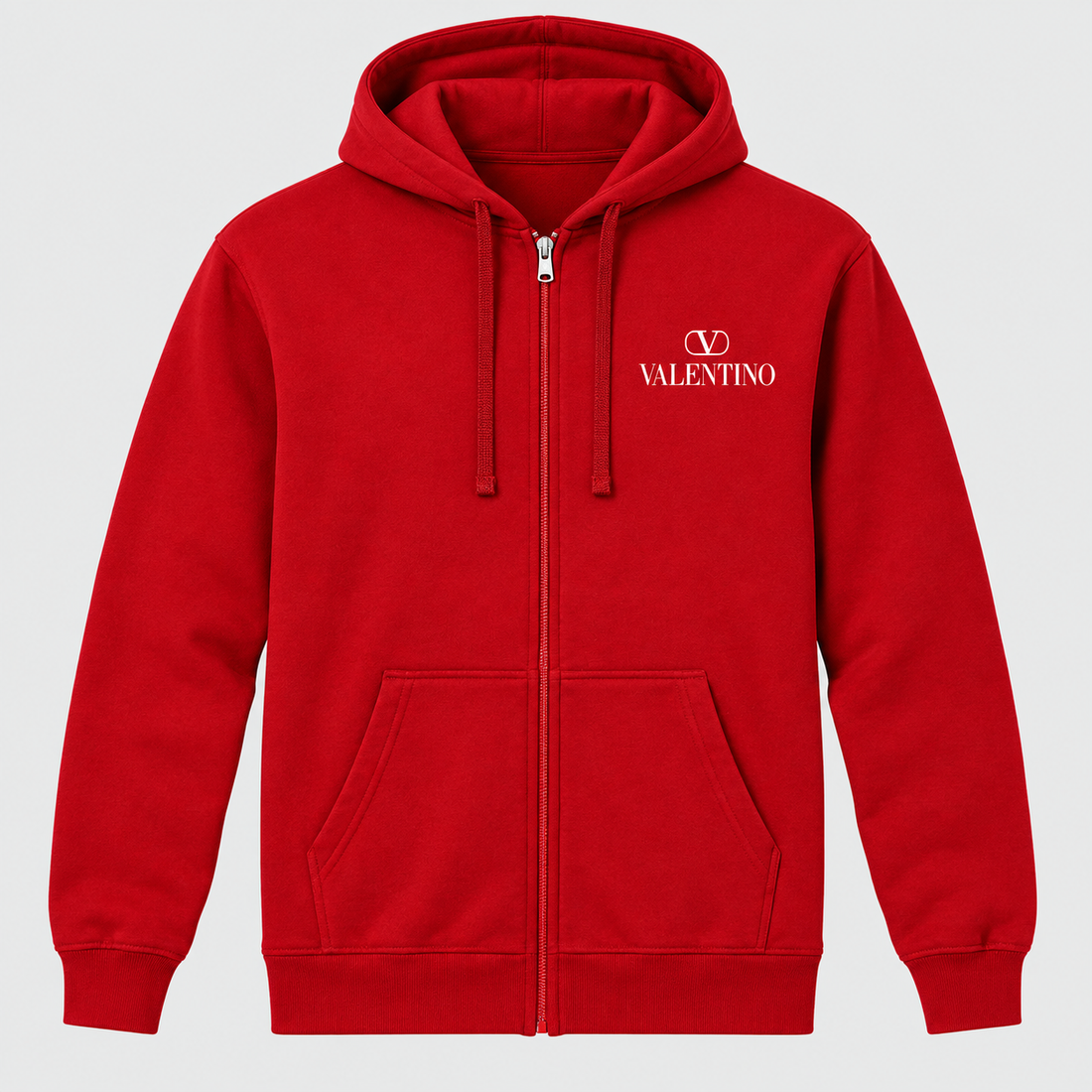 Men's Valentino Zipper Hoodie | Color: Red | View 1