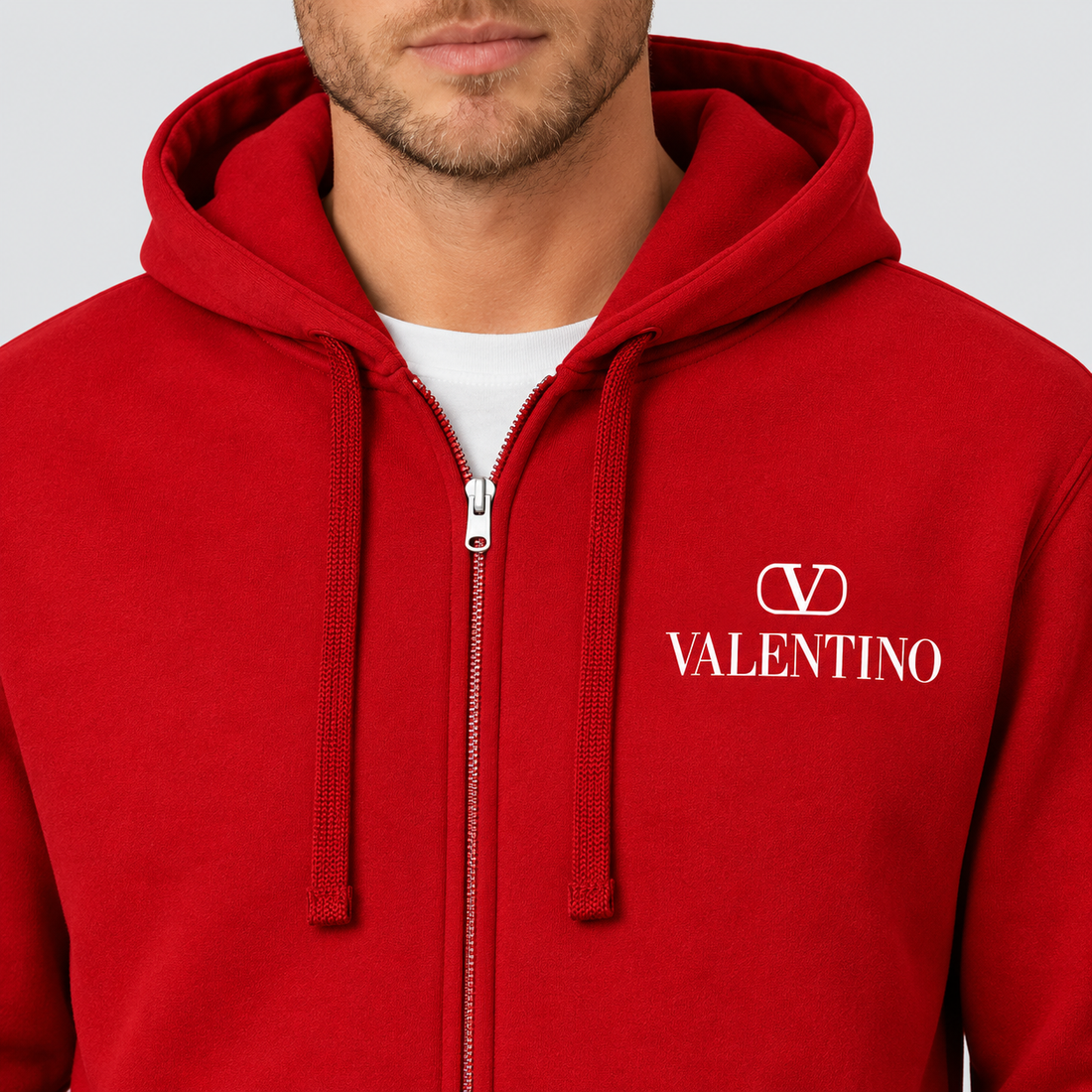 Men's Valentino Zipper Hoodie | Color: Red | View 4