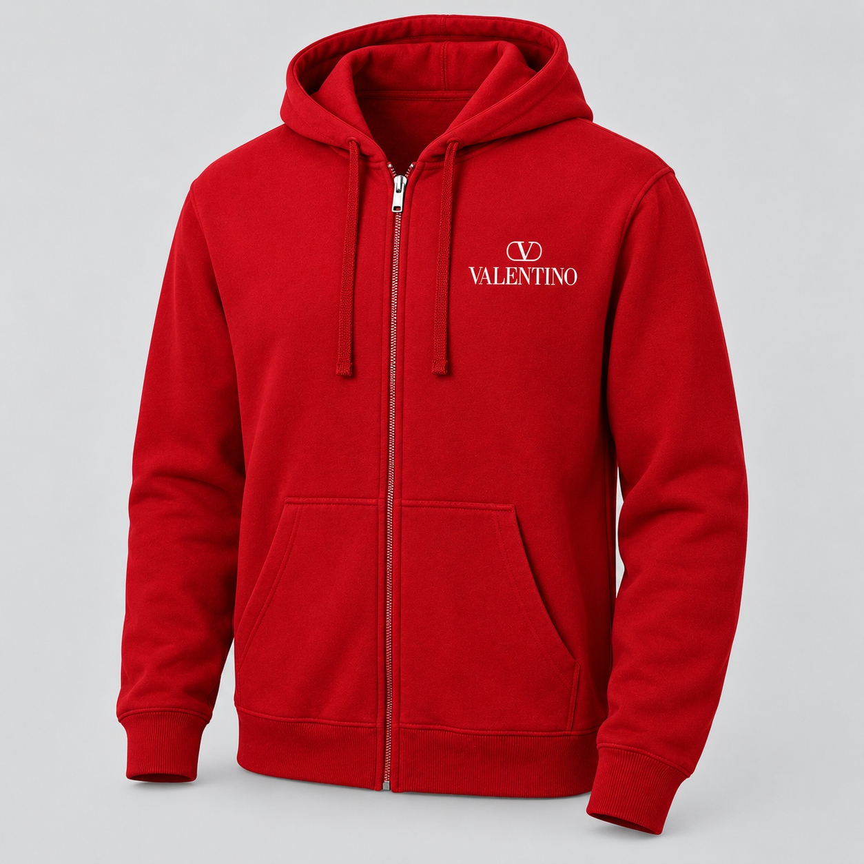 Men's Valentino Zipper Hoodie | Color: Red | View 5