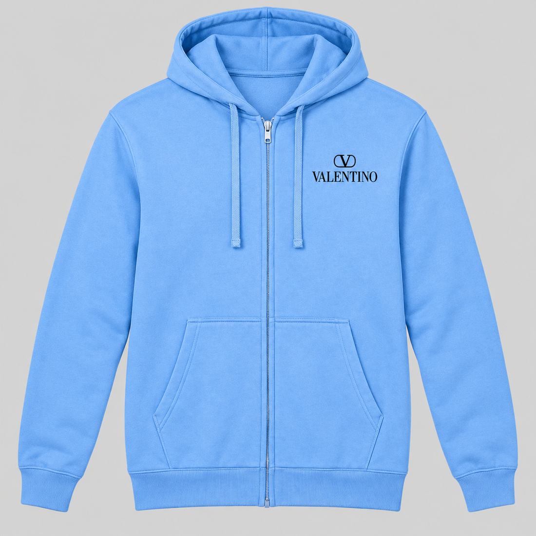 Men's Valentino Zipper Hoodie | Color: Sky Blue | View 1