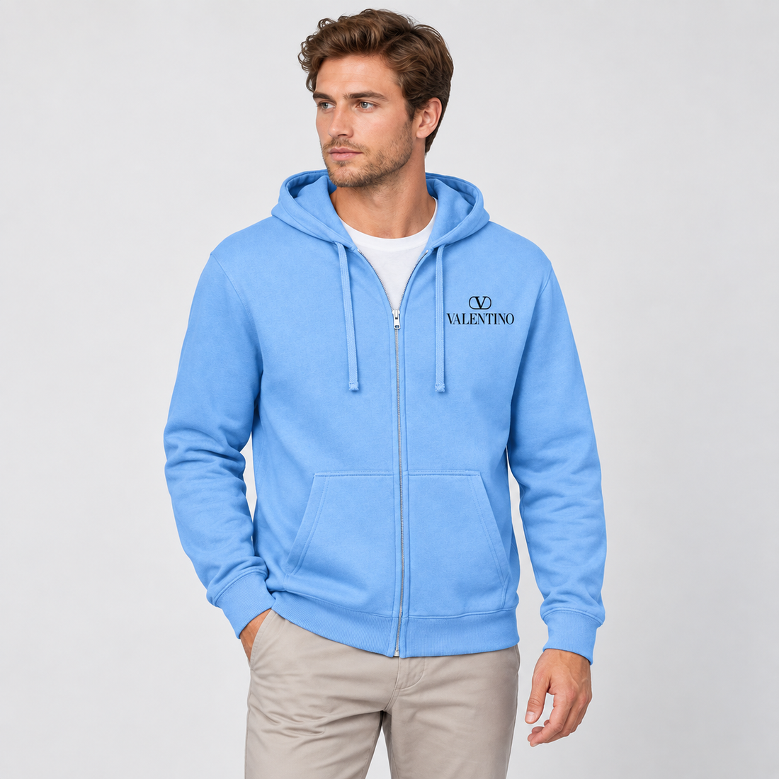 Men's Valentino Zipper Hoodie | Color: Sky Blue | View 3